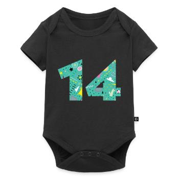 Numéro 14 anniversaire personnalisé - Body à manches courtes Premium Bébé - noir - Devant