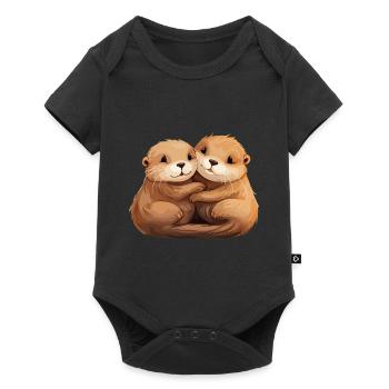 Otter Love Hugging Holding Hands Cuddling - Baby Premium short-sleeve bodysuit - black - Front