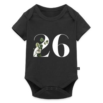 Nummer 26 Blumengrün -26. Blumengeburtstag - Baby Premium Kurzarmbody - Schwarz - Vorne