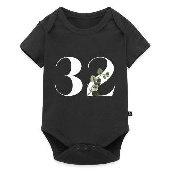 Numéro 32 floral vert - 32e anniversaire floral - Body à manches courtes Premium Bébé - noir - Devant