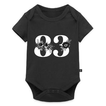 Nummer 83 Schwarze Blumen - 83. Blumengeburtstag - Baby Premium Kurzarmbody - Schwarz - Vorne