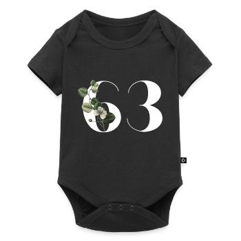 Nummer 63 Blumengrün - 63. Blumengeburtstag - Baby Premium Kurzarmbody - Schwarz - Vorne