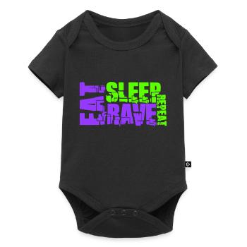 Eat Sleep Rave Repeat Essen Schlafen Raven Spruch - Baby Premium Kurzarmbody - Schwarz - Vorne