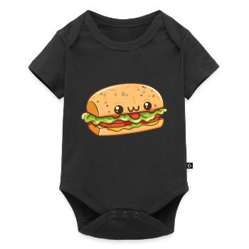 Kawaii-Burger mit glücklichem Gesicht - Baby Premium Kurzarmbody - Schwarz - Vorne