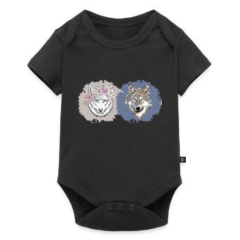 Floral and Realistic Wolves – Dual Nature Design - Baby Premium short-sleeve bodysuit - black - Front