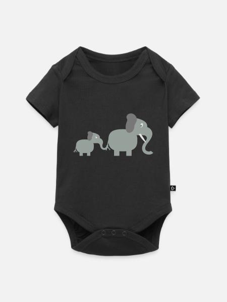 elephant and baby - Baby Premium Kurzarmbody - Schwarz