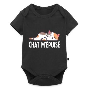 Chat m'épuise Cadeau Humour Femme Homme - Body à manches courtes Premium Bébé - noir - Devant