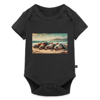 Cute animals chilling – sea lion sleeping beach - Baby Premium short-sleeve bodysuit - black - Front