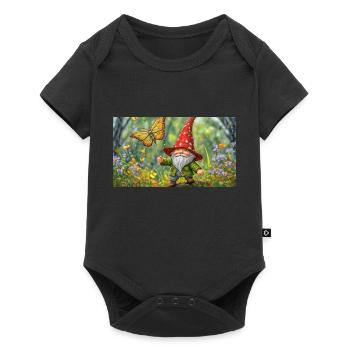 gnome flying a butterfly like a kite - Baby Premium short-sleeve bodysuit - black - Front