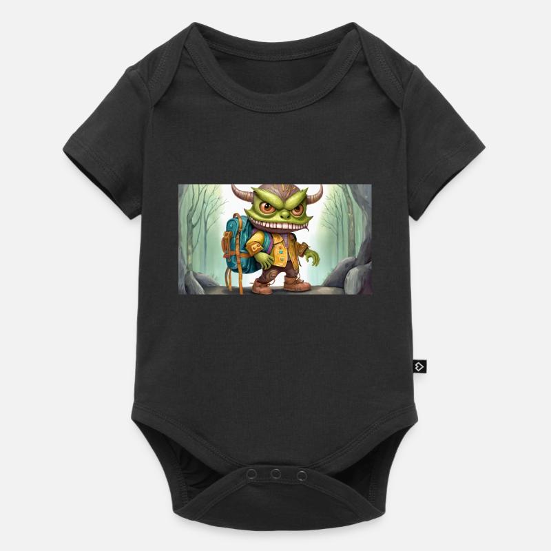 Monstre vert avec des cornes - jeune mignon petit - Body à manches courtes Premium Bébé - noir