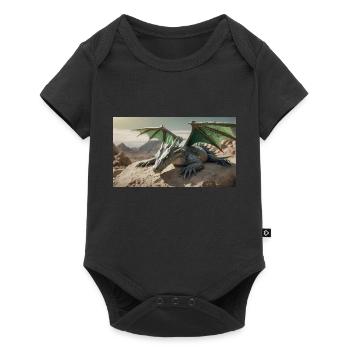A realistic majestical green dragon is laying - Baby Premium short-sleeve bodysuit - black - Front