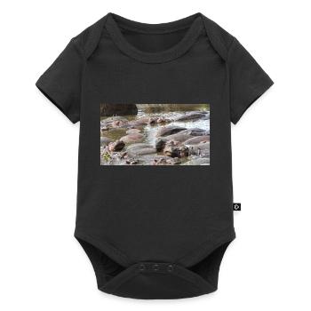 Nilpferde schwimmen im Fluss Safari Afrika - Baby Premium Kurzarmbody - Schwarz - Vorne