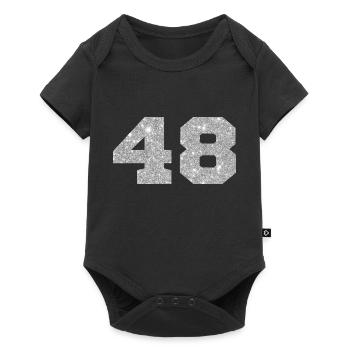 Nummer 48 Silberglitter - 48. Jahrestag - Baby Premium Kurzarmbody - Schwarz - Vorne