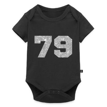 Nummer 79 Silberglitter - 79. Jahrestag - Baby Premium Kurzarmbody - Schwarz - Vorne