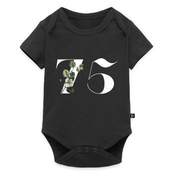 Zahl 75 Blumengrün - 75. Blumengeburtstag - Baby Premium Kurzarmbody - Schwarz - Vorne