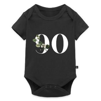 Numéro 90 floral vert - 90e anniversaire floral - Body à manches courtes Premium Bébé - noir - Devant