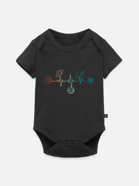 Retro Heartbeat Planeten - Baby Premium Kurzarmbody - Schwarz