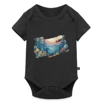 Wald mit Sonnenaufgang im Flat Design (Naturmotiv) - Baby Premium Kurzarmbody - Schwarz - Vorne