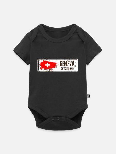 Genf Schweiz Flagge - Baby Premium Kurzarmbody - Schwarz