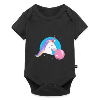 Unicorn with bubble gum bubble - Baby Premium short-sleeve bodysuit - black - Front