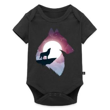 Cadeau d'illustration hurlement loup pleine lune - Body à manches courtes Premium Bébé - noir - Devant
