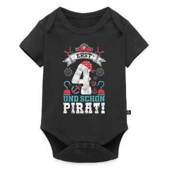 4 Geburtstag 4 Jahre Piraten Jungen Geschenk - Baby Premium Kurzarmbody - Schwarz - Vorne