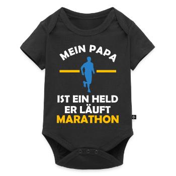 Mein Papa ist ein Held er Läuft Marathon - Baby Premium Kurzarmbody - Schwarz - Vorne