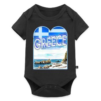Aquarell VK Küste GR m Herz u Fagge Greece Grieche - Baby Premium Kurzarmbody - Schwarz - Vorne
