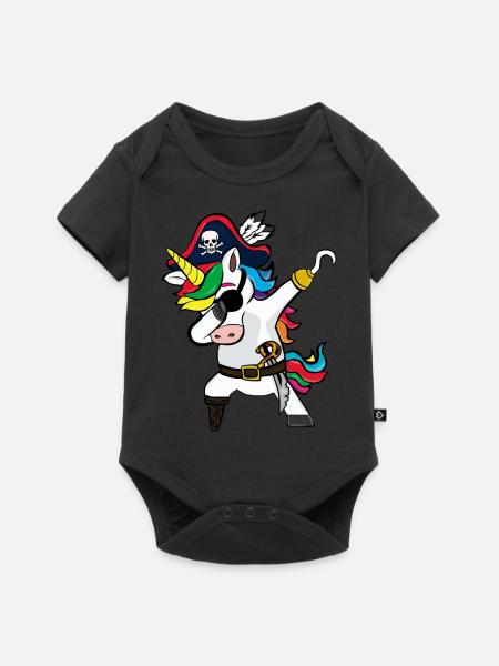 Dabbing Einhorn Piraten Geschenk - Baby Premium Kurzarmbody - Schwarz