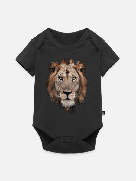 Tête de lion visage animal Africain motif animal art T-shirt - Body à manches courtes Premium Bébé - noir