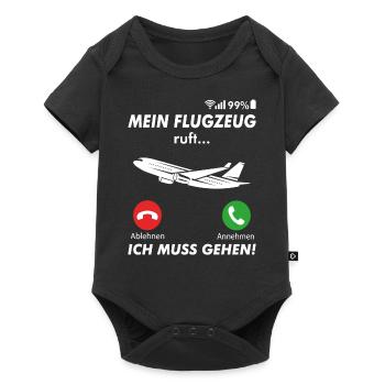Flugzeug Flieger Pilot anrufen Spruch - Baby Premium Kurzarmbody - Schwarz - Vorne