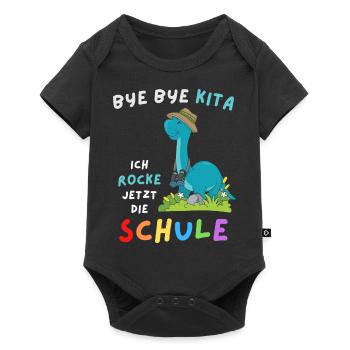 Dinosaurier Schulanfang Einschulung Schulstart - Baby Premium Kurzarmbody - Schwarz - Vorne