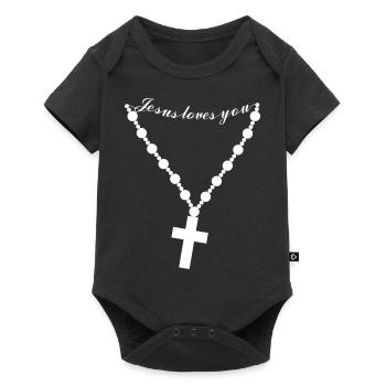 Pendant with a Christian cross and Jesus loves you - Baby Premium short-sleeve bodysuit - black - Front