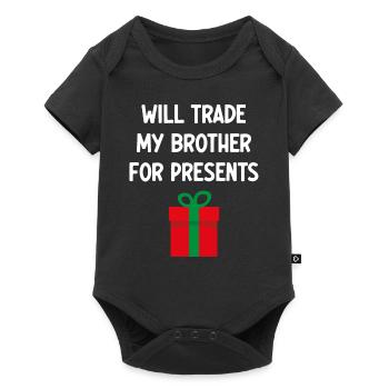 Werde meinen Bruder gegen Geschenke eintauschen - Baby Premium Kurzarmbody - Schwarz - Vorne