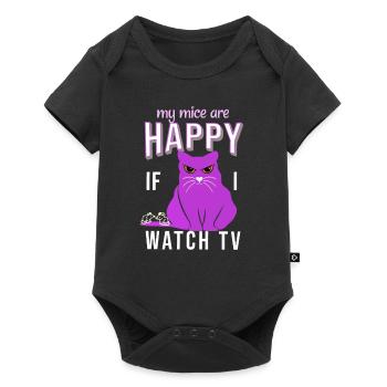 cat saying my mice are happy if i wath TV cat fat - Baby Premium Kurzarmbody - Schwarz - Vorne