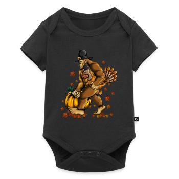 Pumpkin Thanksgiving Celebration Monkey Holds Turkey Outfit - Baby Premium short-sleeve bodysuit - black - Front