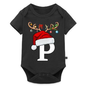 Buchstabe P Weihnachtsmütze - Baby Premium Kurzarmbody - Schwarz - Vorne