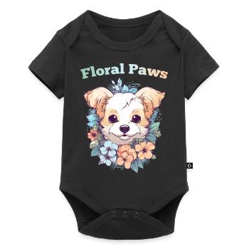 Floral Paws - Baby Premium Kurzarmbody - Schwarz - Vorne