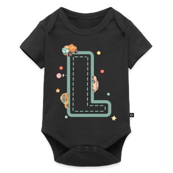 Buchstabe l Fahrzeug - personalisiertes Kindergeschenk - Baby Premium Kurzarmbody - Schwarz - Vorne