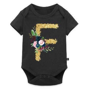 Buchstabe f gold floral - Baby Premium Kurzarmbody - Schwarz - Vorne