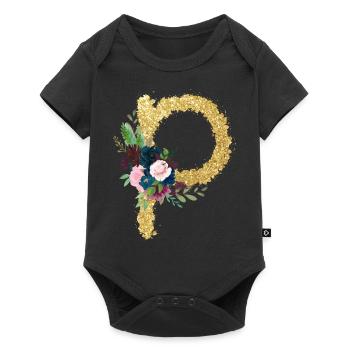 Buchstabe p gold floral - Baby Premium Kurzarmbody - Schwarz - Vorne