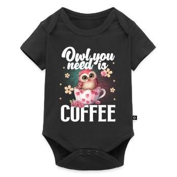 Eule Kaffee - Baby Premium Kurzarmbody - Schwarz - Vorne