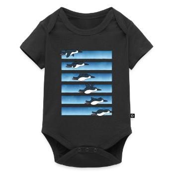 Animierter, fliegender Pinguin - Baby Premium Kurzarmbody - Schwarz - Vorne