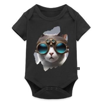 Steampunk chat mignon animaux de compagnie lunettes Animal Future - Body à manches courtes Premium Bébé - noir - Devant