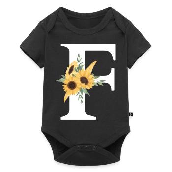 Buchstabe f Blumen-Sonnenblume - Baby Premium Kurzarmbody - Schwarz - Vorne