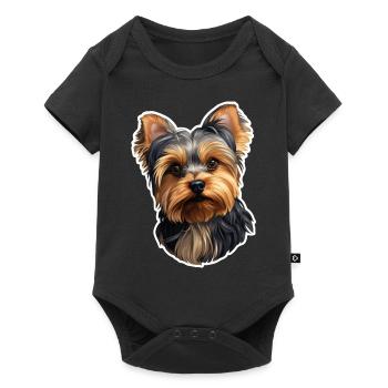 Yorkshire Terrier Kopf - Baby Premium Kurzarmbody - Schwarz - Vorne