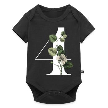 Nummer 4 Blumengrün -4. Geburtstag Blumen - Baby Premium Kurzarmbody - Schwarz - Vorne