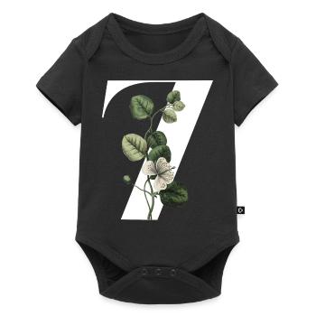 Nummer 7 Blumengrün -7. Blumengeburtstag - Baby Premium Kurzarmbody - Schwarz - Vorne