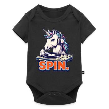 Licorne mignonne DJ des années 90 style disco rétro - Body à manches courtes Premium Bébé - noir - Devant