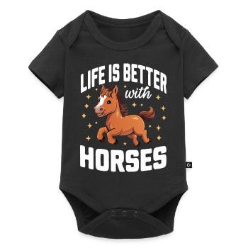 Horse Horse Riding Horse Riding Jumping - Baby Premium short-sleeve bodysuit - black - Front